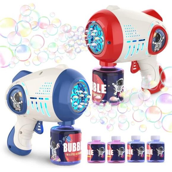 Bubble Guns for Toddlers, 8 Hole Light Up Bubble Maker with 4 Refill Solution - Picture 1 of 6